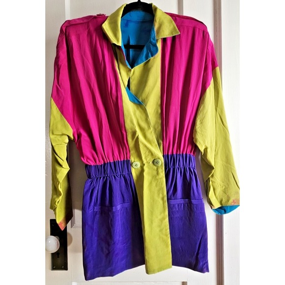 VTG Linda Allard for ELLEN TRACY Hongkong made woman Sz 4 Silk neon jacket - Picture 10 of 16